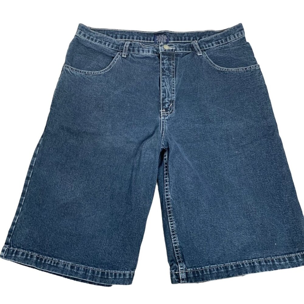 Vintage 90s Polo Sport Denim Shorts 36 Dark Wash High Rise Hook Loop Pockets